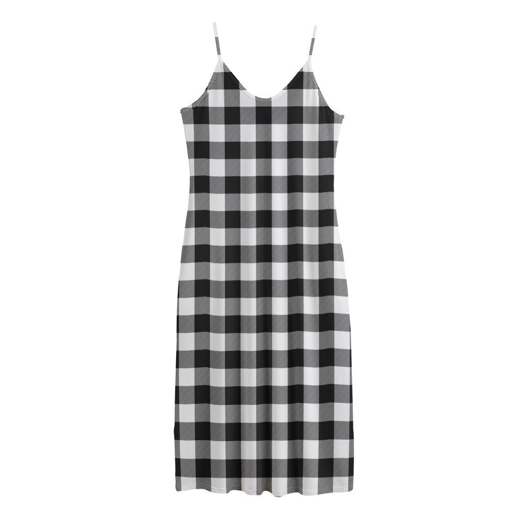 Black And White Buffalo Plaid Print Jersey Midi Cami Dress