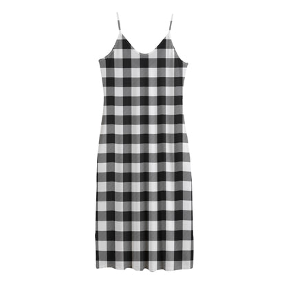 Black And White Buffalo Plaid Print Jersey Midi Cami Dress