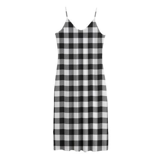 Black And White Buffalo Plaid Print Jersey Midi Cami Dress