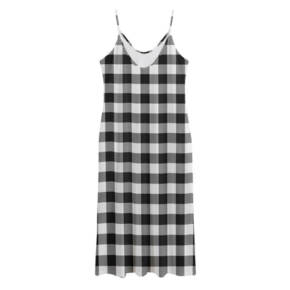 Black And White Buffalo Plaid Print Jersey Midi Cami Dress