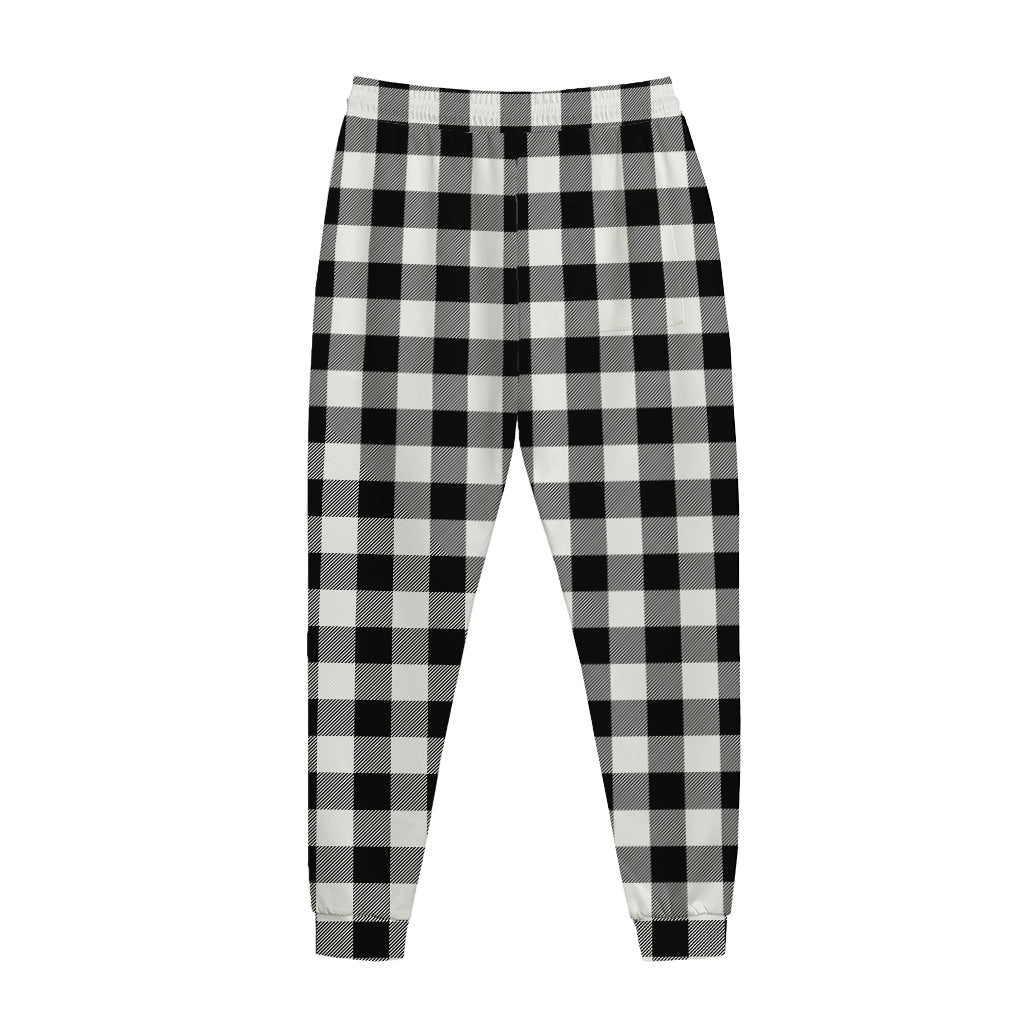Black And White Buffalo Plaid Print Jogger Pants