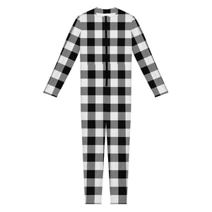 Black And White Buffalo Plaid Print Jumpsuit