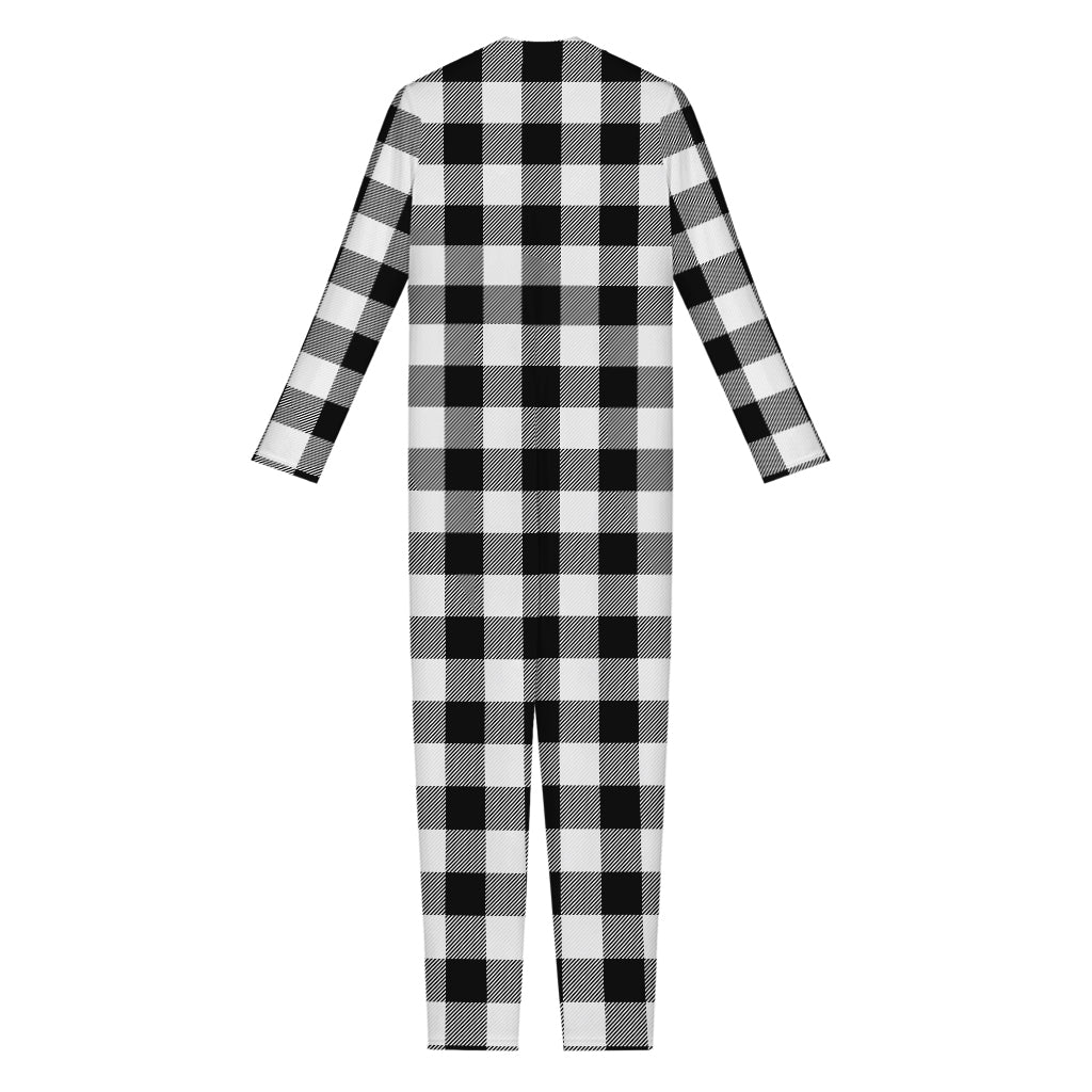 Black And White Buffalo Plaid Print Jumpsuit