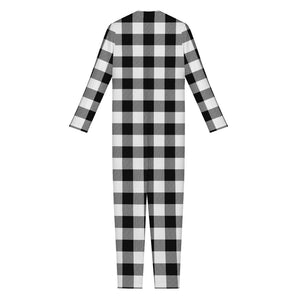 Black And White Buffalo Plaid Print Jumpsuit