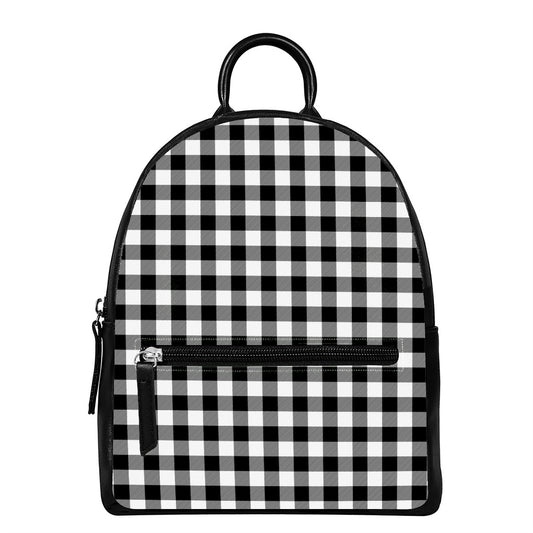 Black And White Buffalo Plaid Print Leather Backpack