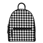 Black And White Buffalo Plaid Print Leather Backpack