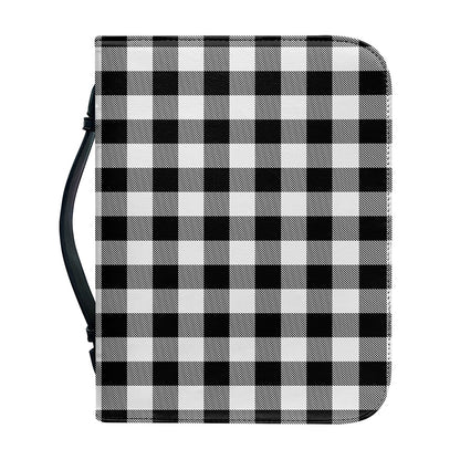 Black And White Buffalo Plaid Print Leather Bible Cover