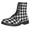 Black And White Buffalo Plaid Print Lace-Up Boots