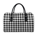 Black And White Buffalo Plaid Print Leather Duffel Bag