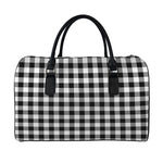 Black And White Buffalo Plaid Print Leather Duffle Bag