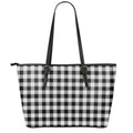 Black And White Buffalo Plaid Print Leather Tote Bag With Zipper