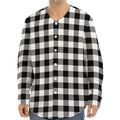 Black And White Buffalo Plaid Print Long Sleeve Baseball Jersey