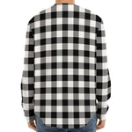 Black And White Buffalo Plaid Print Long Sleeve Baseball Jersey