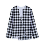 Black And White Buffalo Plaid Print Long Sleeve Short Coat