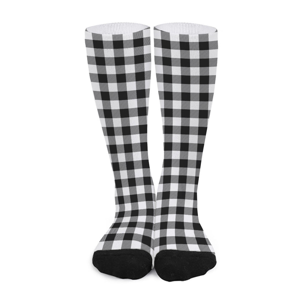 Black And White Buffalo Plaid Print Long Socks