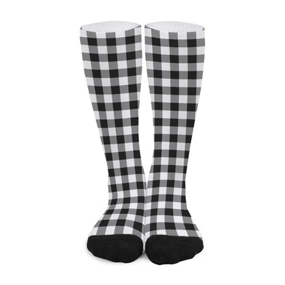 Black And White Buffalo Plaid Print Long Socks