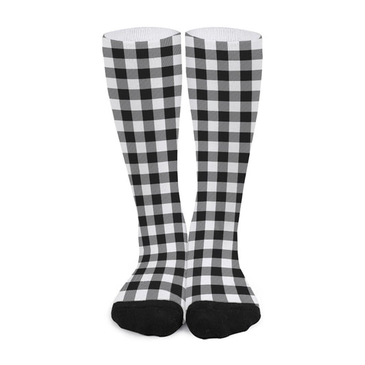 Black And White Buffalo Plaid Print Long Socks