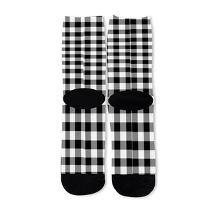 Black And White Buffalo Plaid Print Long Socks