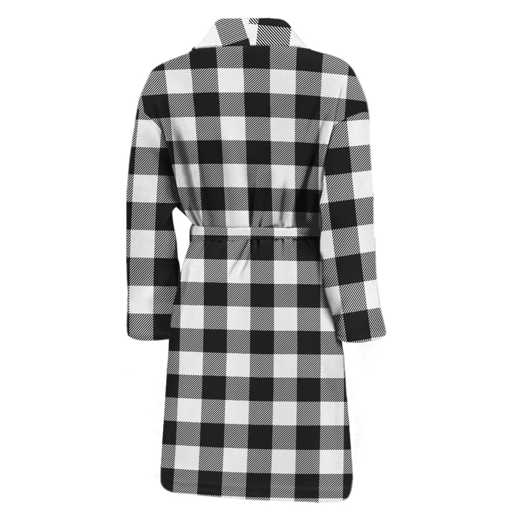Black And White Buffalo Plaid Print Men's Bathrobe