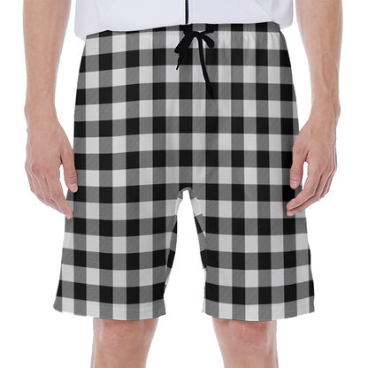 Black And White Buffalo Plaid Print Men's Beach Shorts