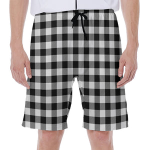 Black And White Buffalo Plaid Print Men's Beach Shorts