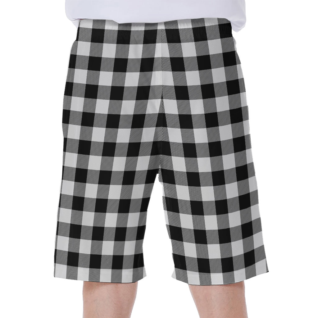 Black And White Buffalo Plaid Print Men's Beach Shorts