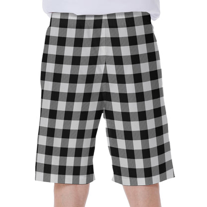 Black And White Buffalo Plaid Print Men's Beach Shorts