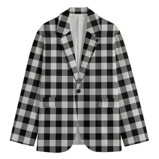 Black And White Buffalo Plaid Print Men's Blazer