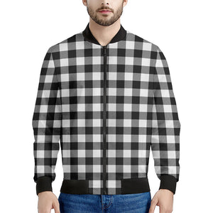 Black And White Buffalo Plaid Print Men's Bomber Jacket