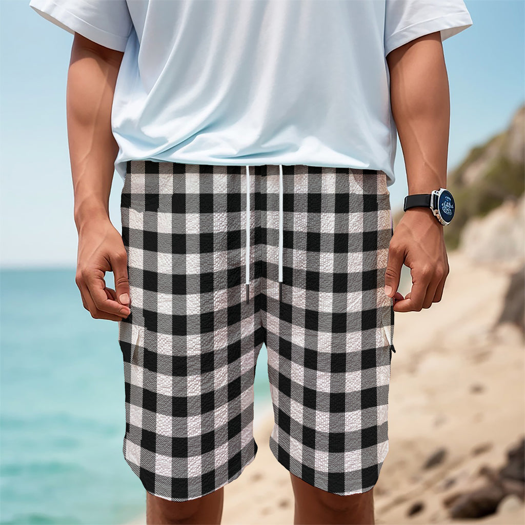 Black And White Buffalo Plaid Print Men's Cargo Shorts