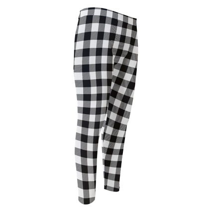 Black And White Buffalo Plaid Print Men's Compression Pants