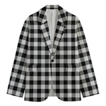 Black And White Buffalo Plaid Print Men's Cotton Blazer