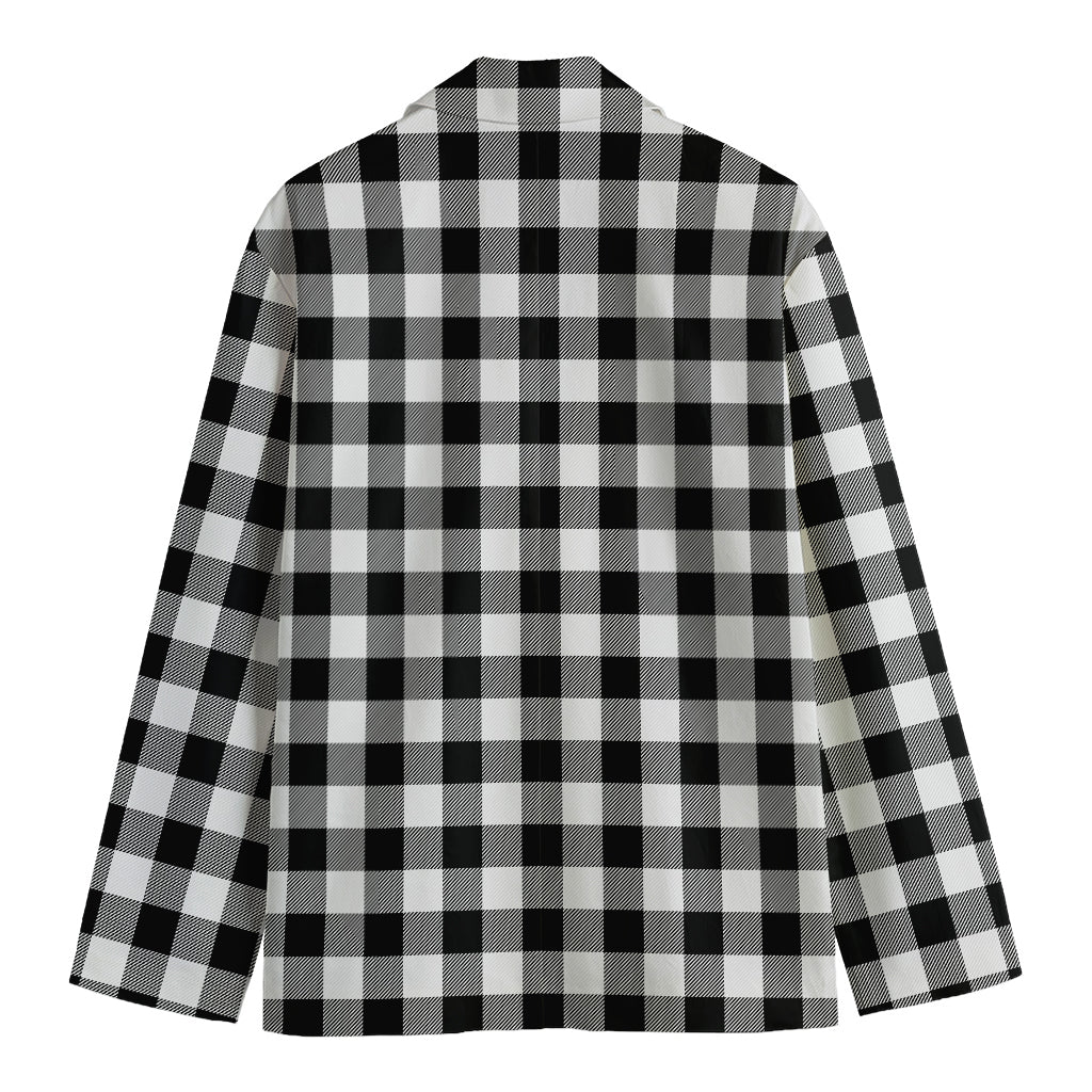 Black And White Buffalo Plaid Print Men's Cotton Blazer