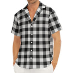 Black And White Buffalo Plaid Print Men's Deep V-Neck Shirt