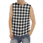 Black And White Buffalo Plaid Print Men's Fitness Tank Top