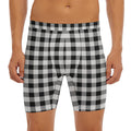 Black And White Buffalo Plaid Print Men's Long Boxer Briefs