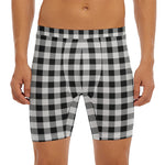 Black And White Buffalo Plaid Print Men's Long Boxer Briefs