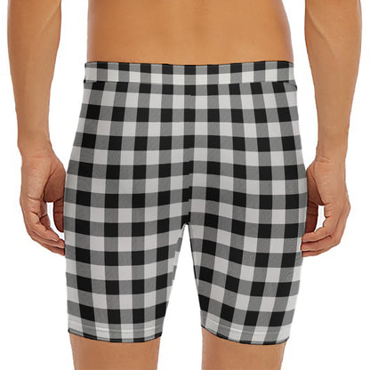 Black And White Buffalo Plaid Print Men's Long Boxer Briefs