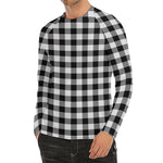 Black And White Buffalo Plaid Print Men's Long Sleeve Rash Guard