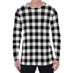 Black And White Buffalo Plaid Print Men's Long Sleeve T-Shirt