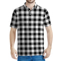 Black And White Buffalo Plaid Print Men's Polo Shirt