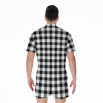 Black And White Buffalo Plaid Print Men's Rompers