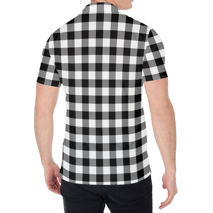 Black And White Buffalo Plaid Print Men's Shirt