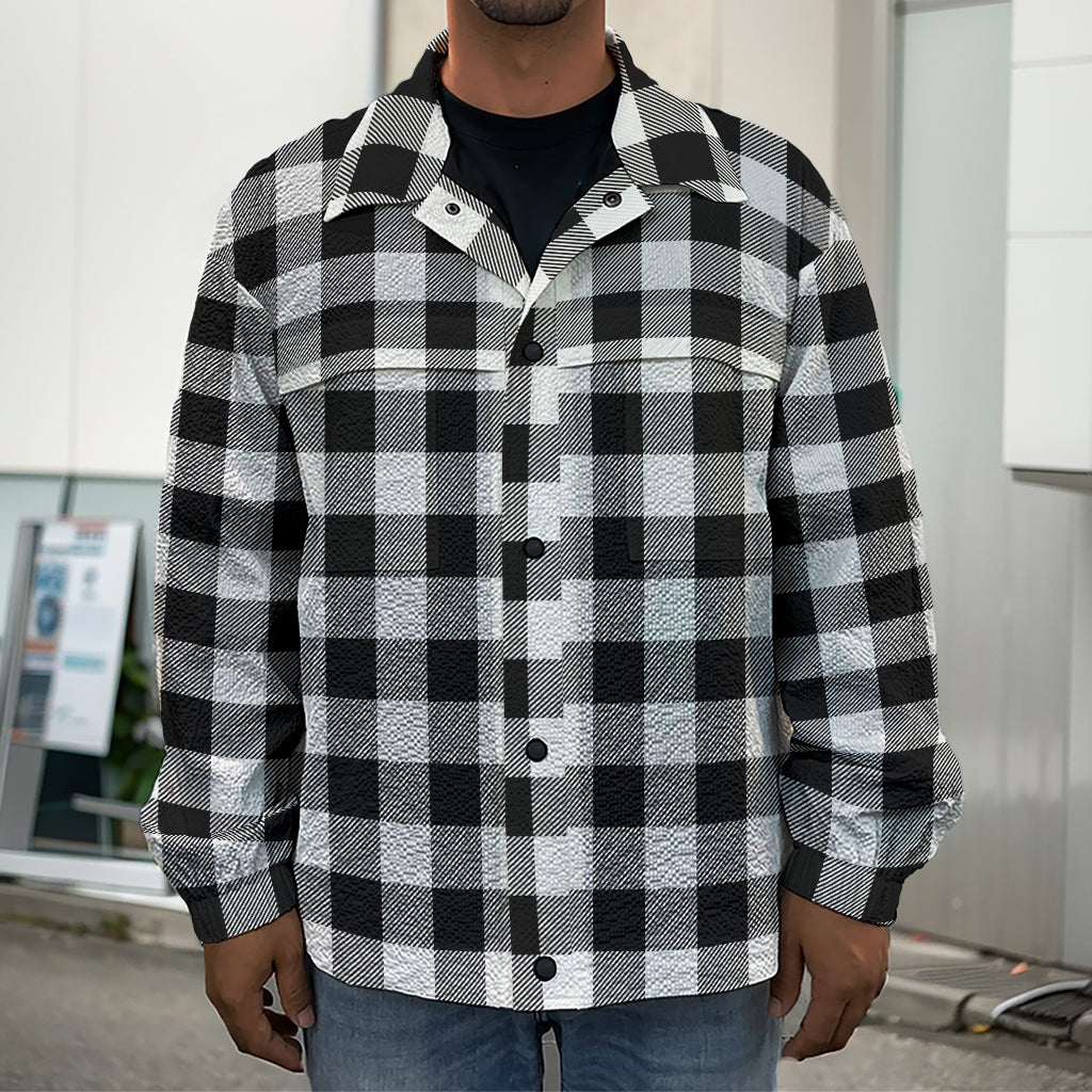 Black And White Buffalo Plaid Print Men's Shirt Jacket