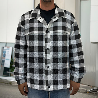 Black And White Buffalo Plaid Print Men's Shirt Jacket