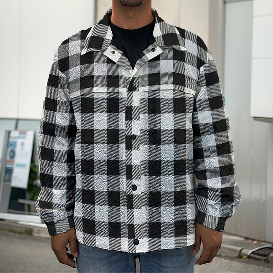 Black And White Buffalo Plaid Print Men's Shirt Jacket