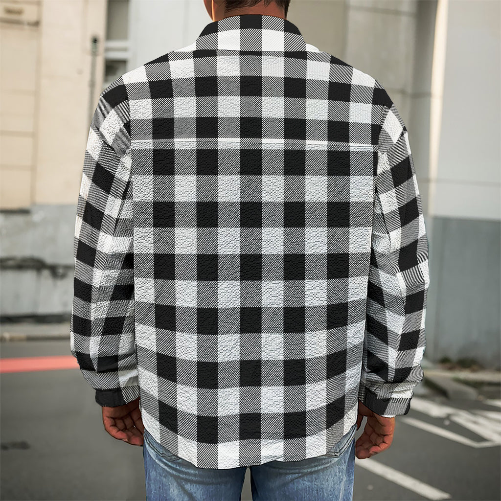 Black And White Buffalo Plaid Print Men's Shirt Jacket