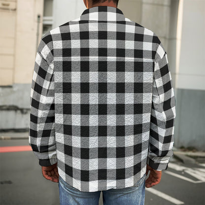 Black And White Buffalo Plaid Print Men's Shirt Jacket