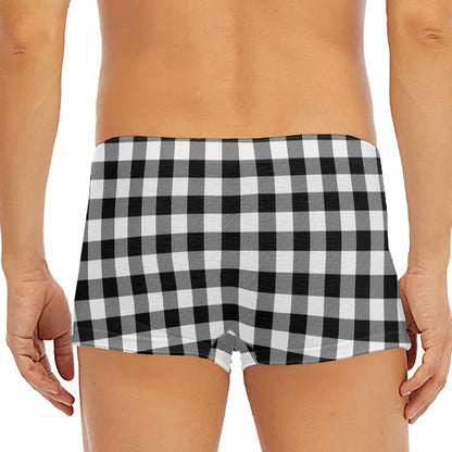 Black And White Buffalo Plaid Print Men's Short Boxer Briefs