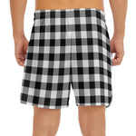 Black And White Buffalo Plaid Print Men's Split Running Shorts